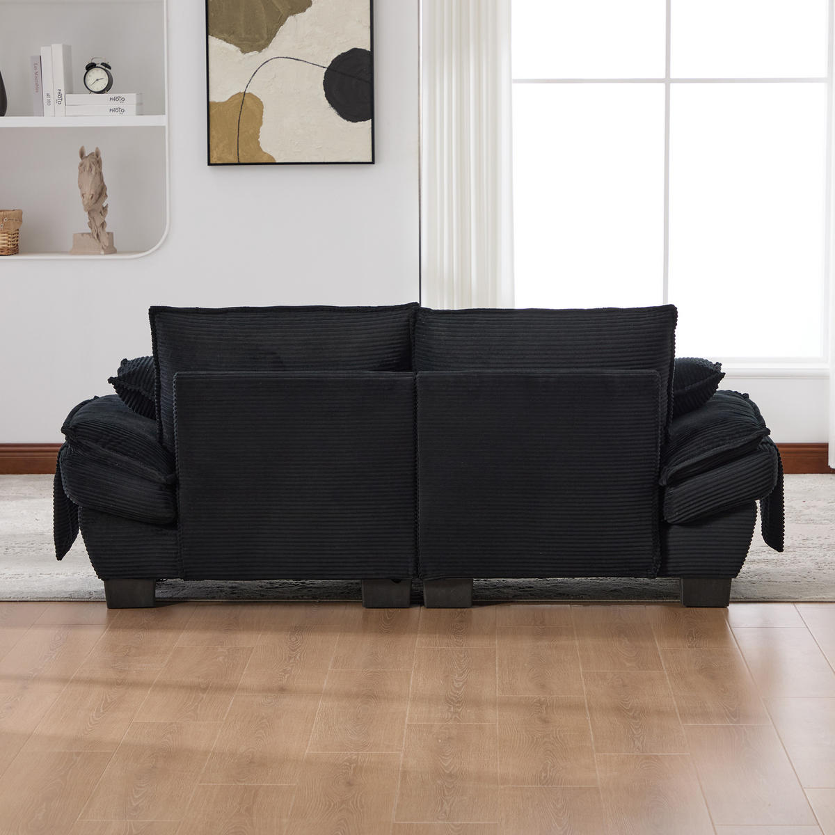 2-SITZER Sofa aus Cord 190x73x84 cm in Schwarz mit USB-C & Seitentaschen - Schwarz, Textil (73/84/190cm) - Modfu