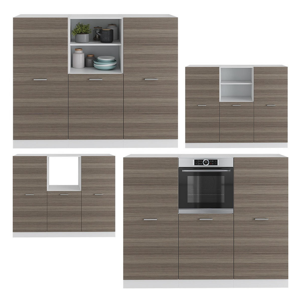 KÜCHENBLOCK R-Line Edelgrau/Weiß 180 cm ohne Arbeitsplatte - Weiß/Grau, Holzwerkstoff (180/143/46cm) - Vicco