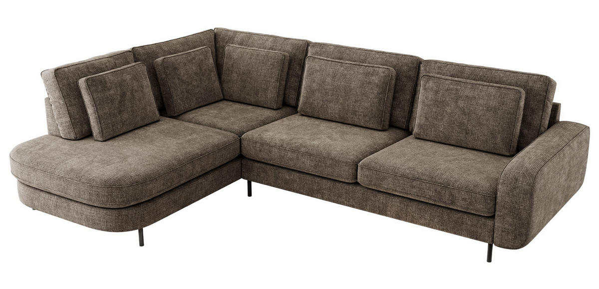 ROHOVÁ SEDAČKA CALENO L - Hnědá hladký senil - Pravá Strana - černá/hnědá, kov/textil (317/225cm) - MKS
