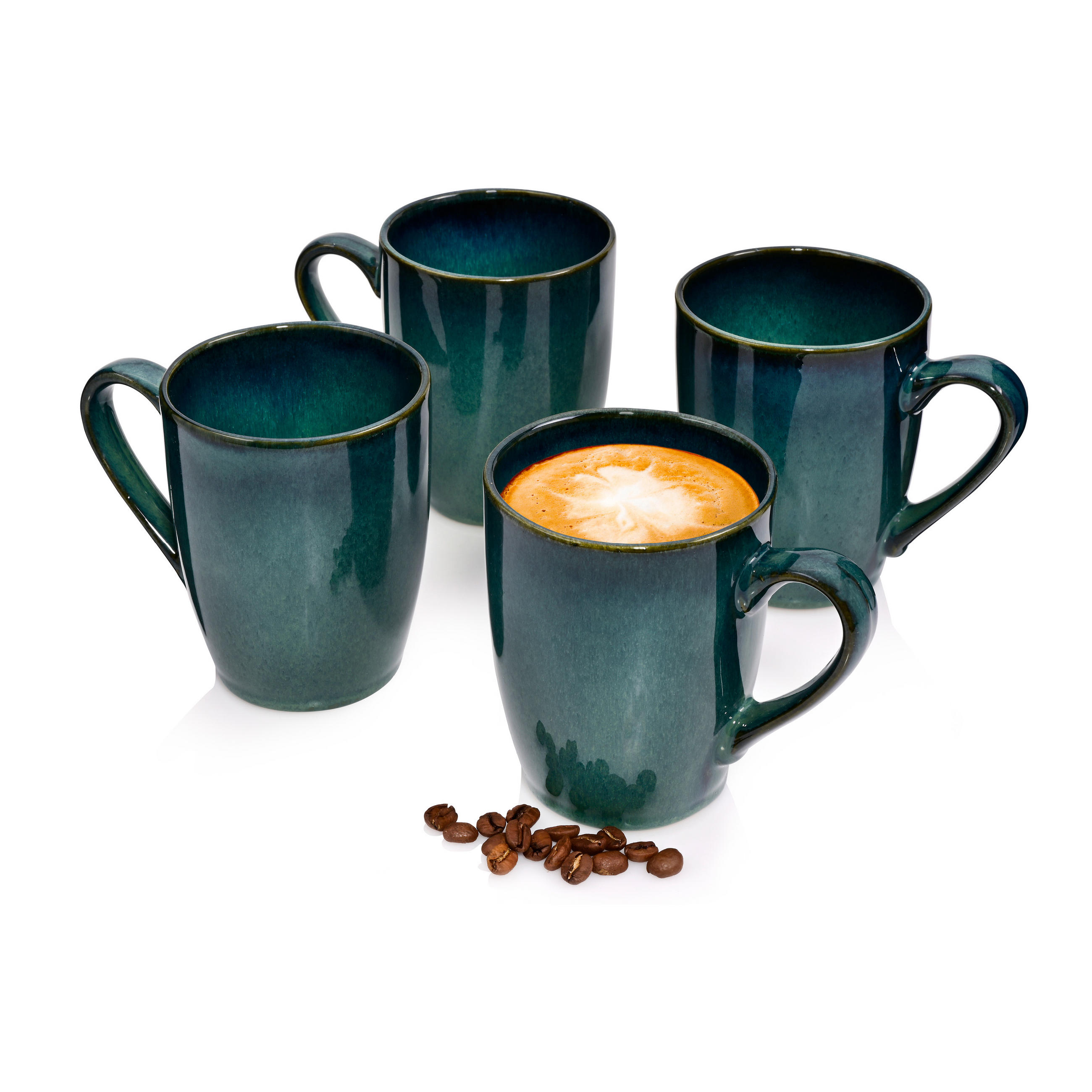 KAFFEEBCHER SET MAURI - 4 teilig aus Steingut - Grün, Keramik (23/14/21cm) - Sänger