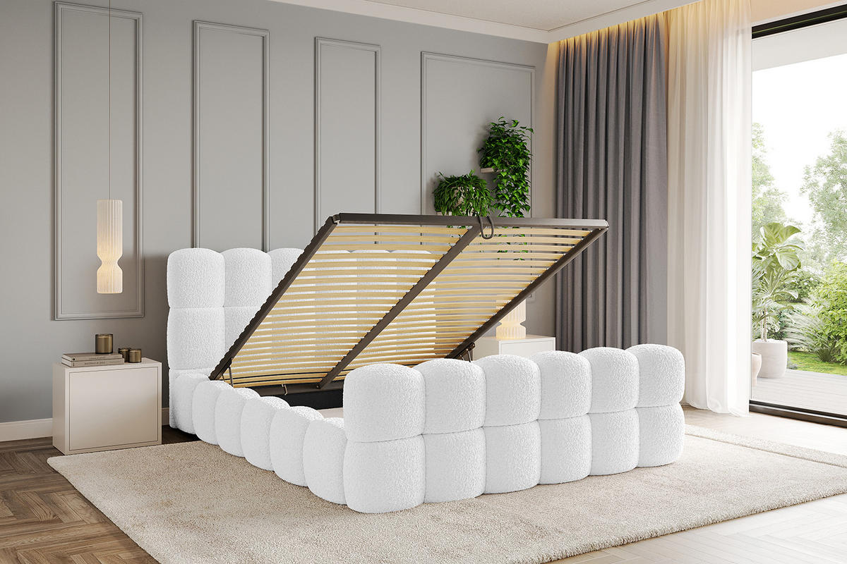 POLSTERBETT mit Bettkasten, Fußteil und Lattenrost, Boxbett ohne Matratze - LEYA-Z 120x200 Weiß - Weiß, Holzwerkstoff/Textil (120/200cm) - ALTDECOR