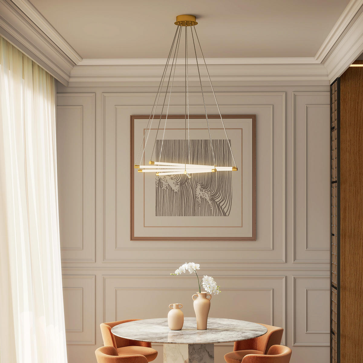 LED-DECKENLAMPE, 50W, 5 anpassbare Lichtrohre, anpassbar, Gold+Weiß - Multicolor, Metall (82/82/124cm) - HOMCOM