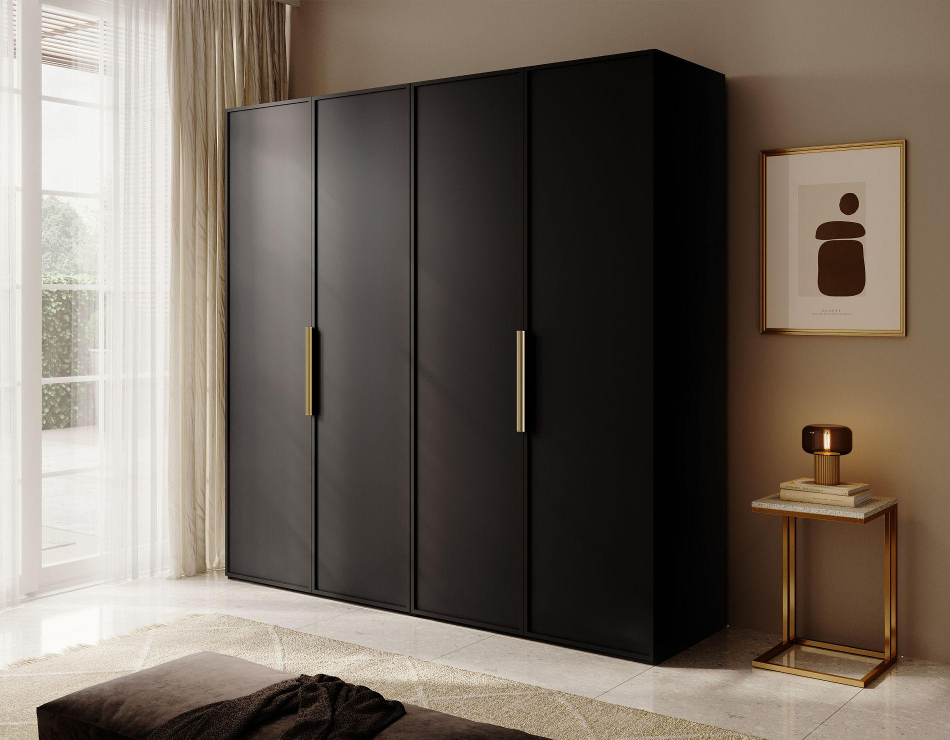 Thumbnail - Selsey Kleiderschrank, Schwarz, Holzwerkstoff, 9 Fächer, 2 Schubladen, Rechteckig, 200x200.5x57 cm, Schlafzimmer, Kleide...