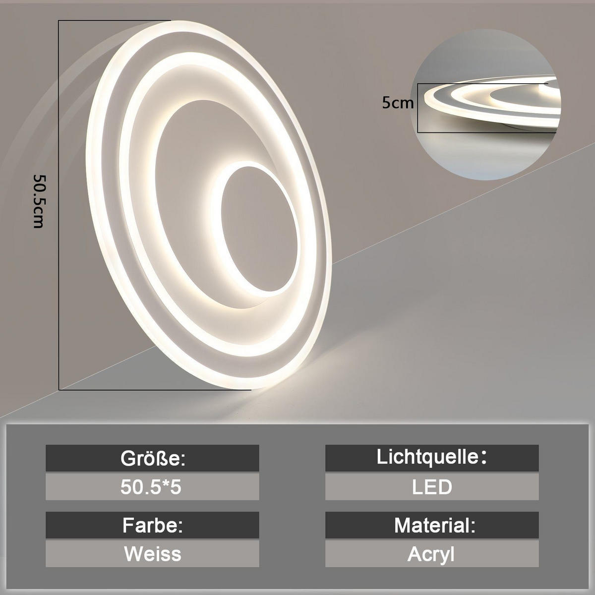 LED-DECKENLEUCHTE Leonard 51/51/5 cm - Weiß, Metall (51/51/5cm) - Nettlife