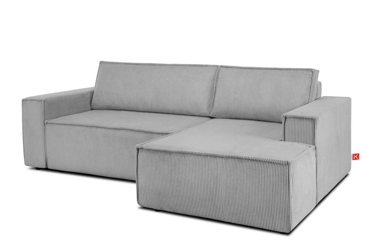 ECKSCHLAFSOFA-RECHTS NAPI in Pet Friendly Cord-Stoff, hellgrau - Hellgrau/Schwarz, Textil (262/148cm) - KONSIMO®