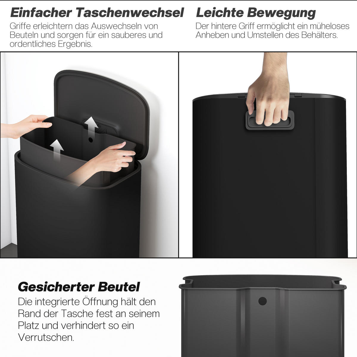 ABFALLEIMER Schwarz 1 Stück - Schwarz, Metall (36.5/62.2/45.1cm) - GiPP