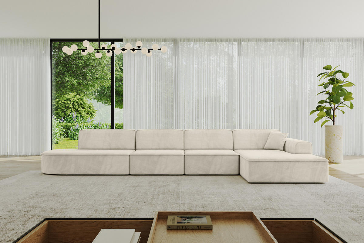 ECKSOFA Ottomane Rechts IREA-L3-v3 - 413x171x79 cm Dunkelgrau - Ecru, Holzwerkstoff/Textil (171/413cm) - ALTDECOR