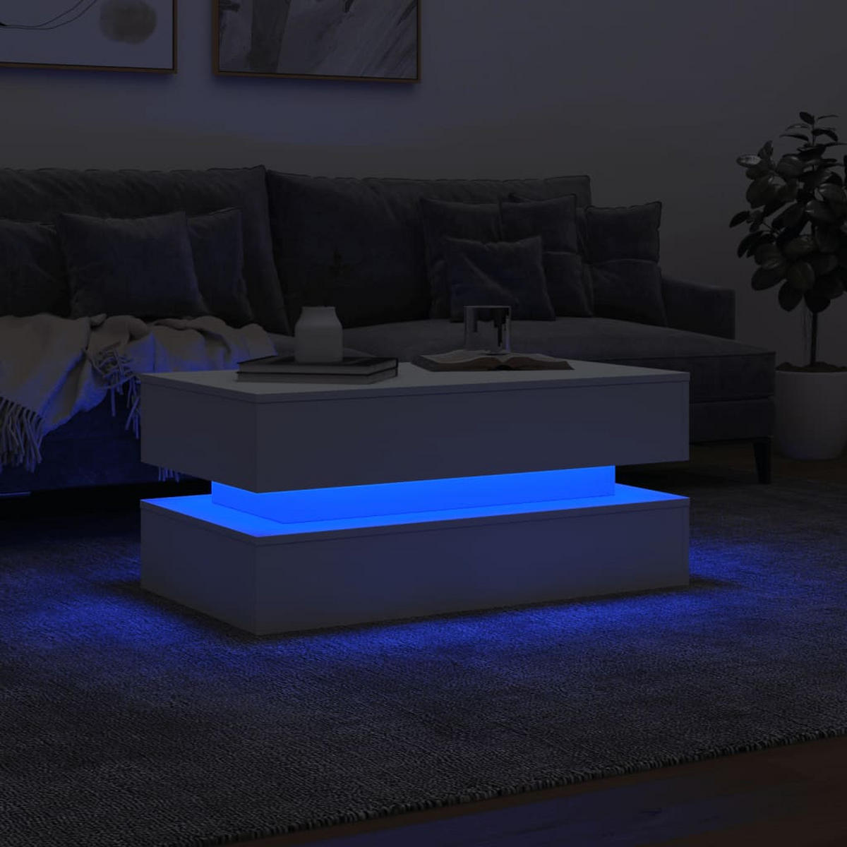 COUCHTISCH Moderner 90/50/40 cm aus Holzwerkstoff Weiß mit Led-Leuchten - Weiß, Holz (50/90/40cm) - vidaXL