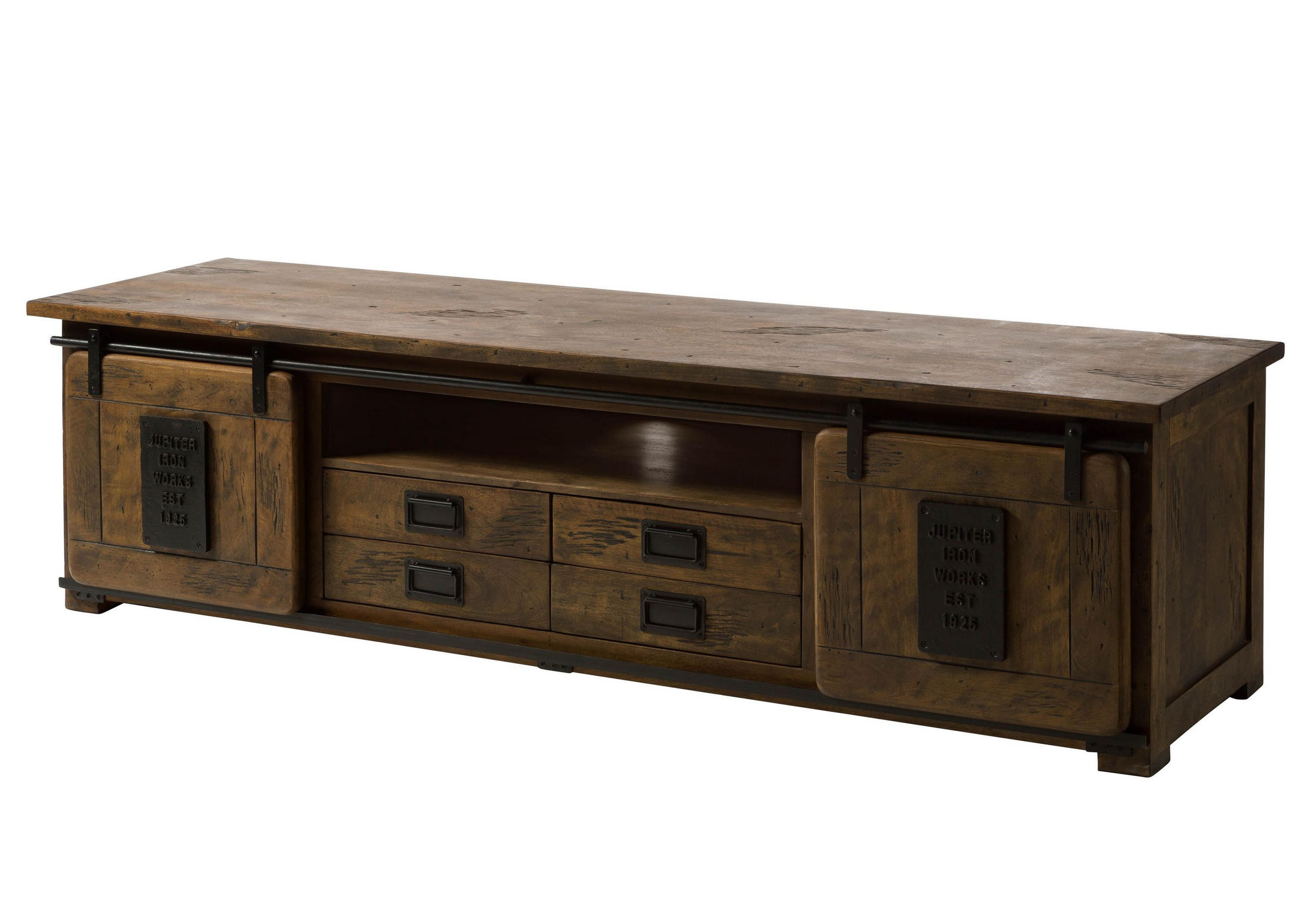 TV-BOARD Mango 200x55x55 braun lackiert RAILWAY #448 - Braun, Holz (200/55/55cm) - Massivmoebel24