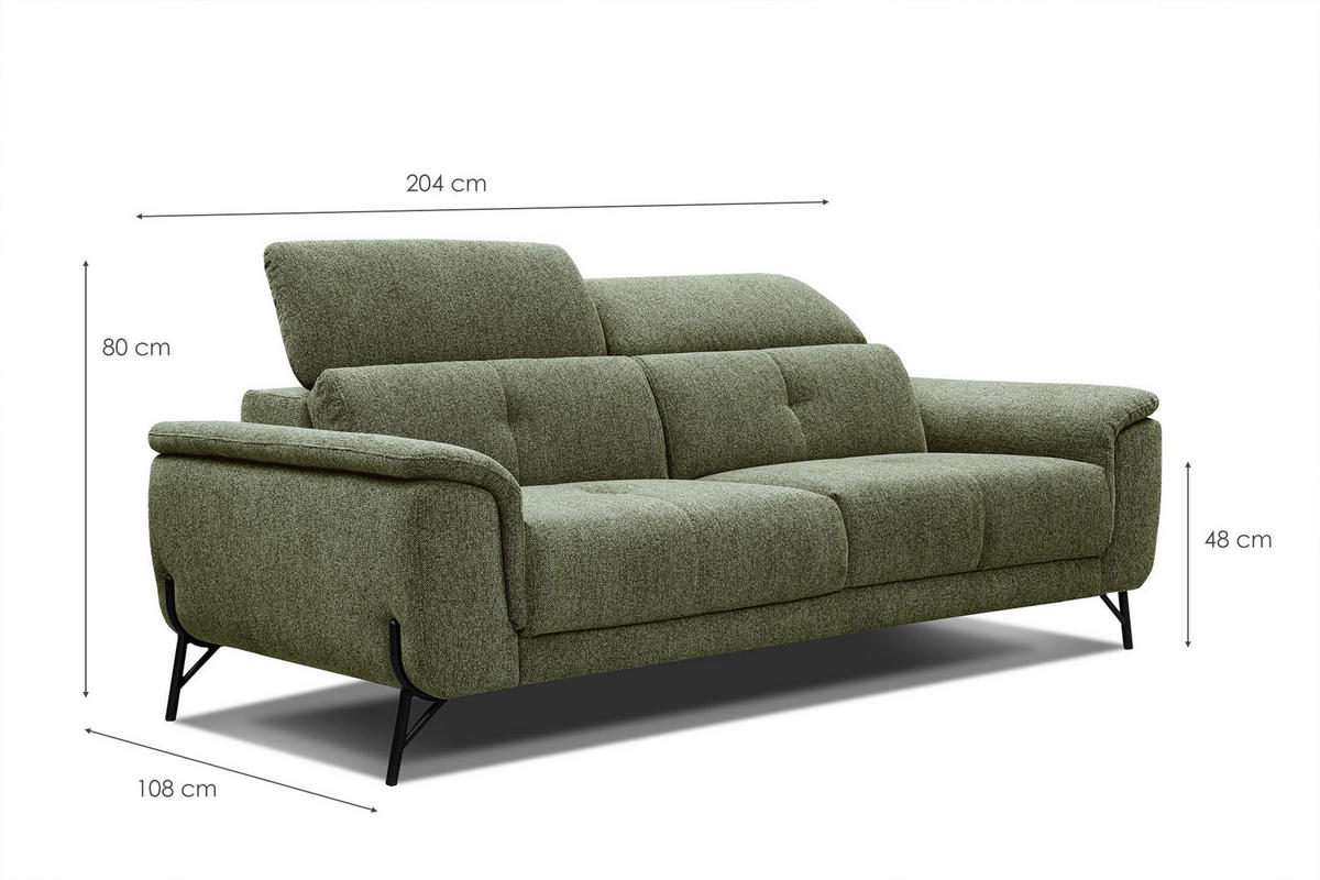 SOFA AVENA 3-Sitzer, olivgrün - Olivgrün, Holzwerkstoff/Textil (204/80/108cm) - Courtois Laville