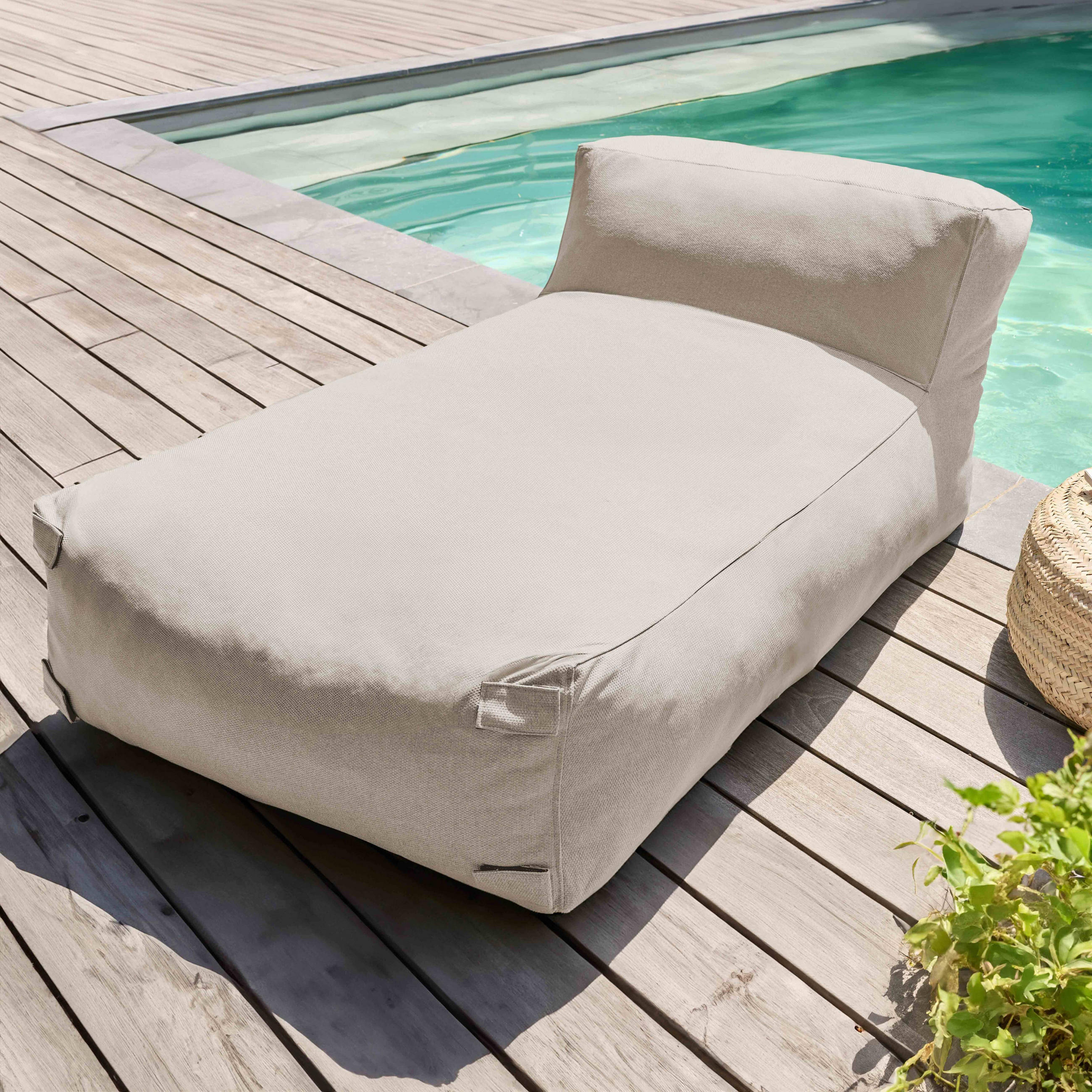 CHAISELONGUE, Beigefarbe - Beige, Textil (85/65/160cm) - Oviala