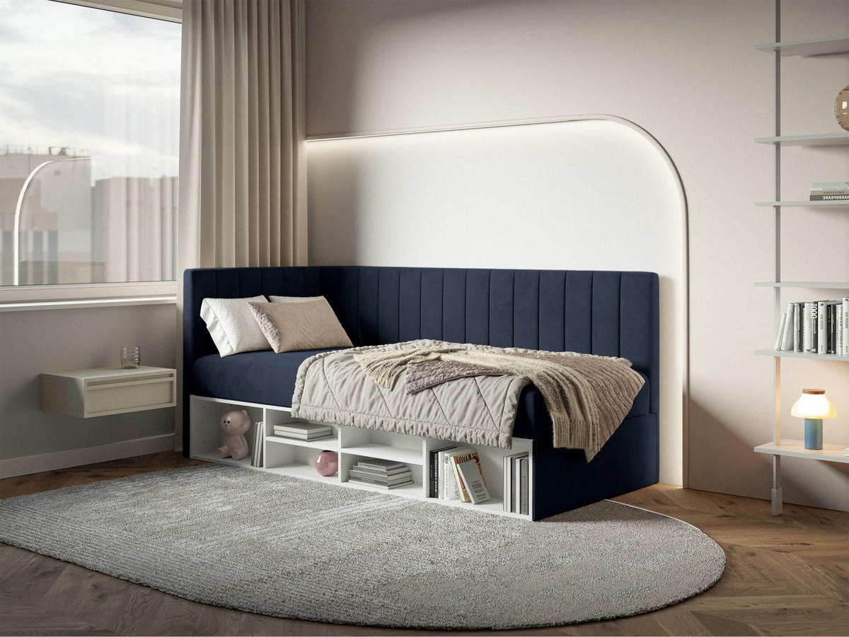 JUGENDBETT Ventrio Dunkelblau Easy-Clean-Samtbezug 90x200 cm - Graphitfarben, Kunststoff/Textil (90/200cm) - Selsey