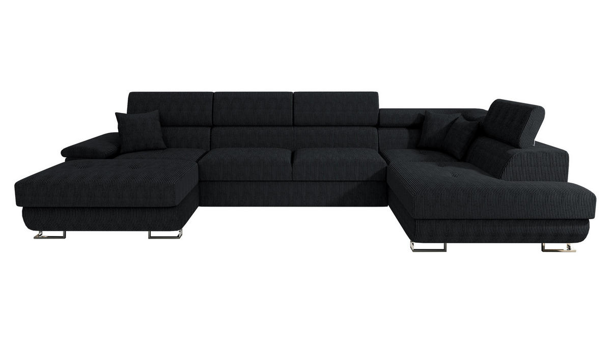 WOHNLANDSCHAFT Cotere Bis Cord, Seite: Rechts - Schwarz, Holz (345/91/202cm) - MIRJAN24