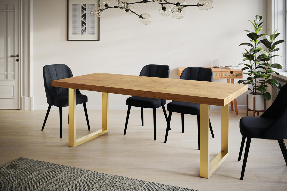ESSZIMMERTISCH LOFT-U, ausziehbarer Tisch 120-220X80X77 cm, Farbe: LANCELOT, mit Metallbeinen in Farbe Gold - Beige/Goldfarben, Holzwerkstoff (120/80/77cm) - Alpi-Möbel