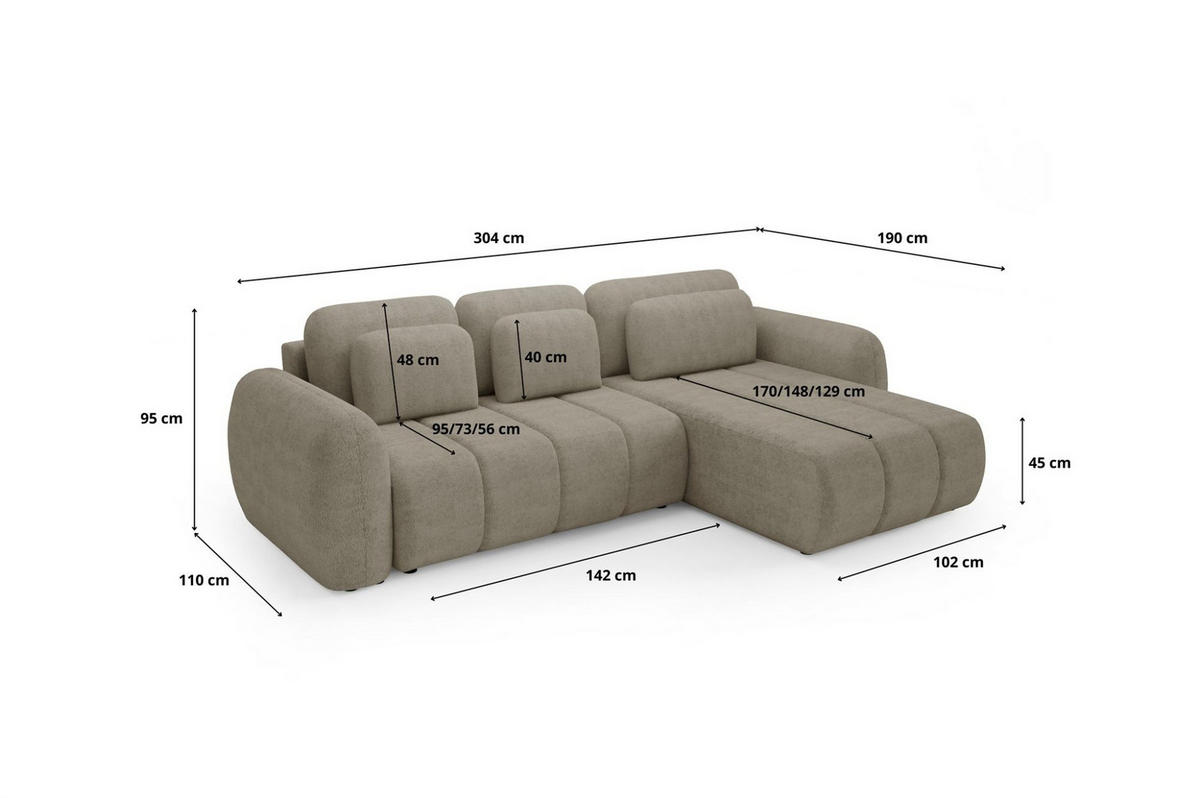 ECKSOFA Caria Mit Schlaffunktion - Grün, Holzwerkstoff/Textil (304/190cm) - Fun Möbel