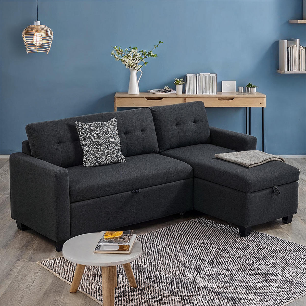 SOFA L FORM Campina Anthrazit 226 x 163 cm mit Schlaffunktion - Anthrazit, Holz (226/163cm) - VitaliSpa