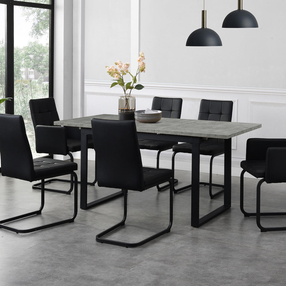 ESSTISCH ANNA 120-160/80/76 cm Beton - Anthrazit, Holz (80/120/76cm) - B&D Home