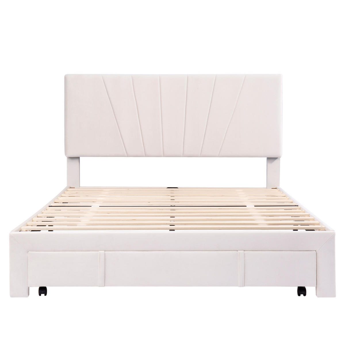 POLSTERBETT 140x200 cm, Beige, großer Schublade, Samt - Beige, Textil/Metall (140/200cm)
