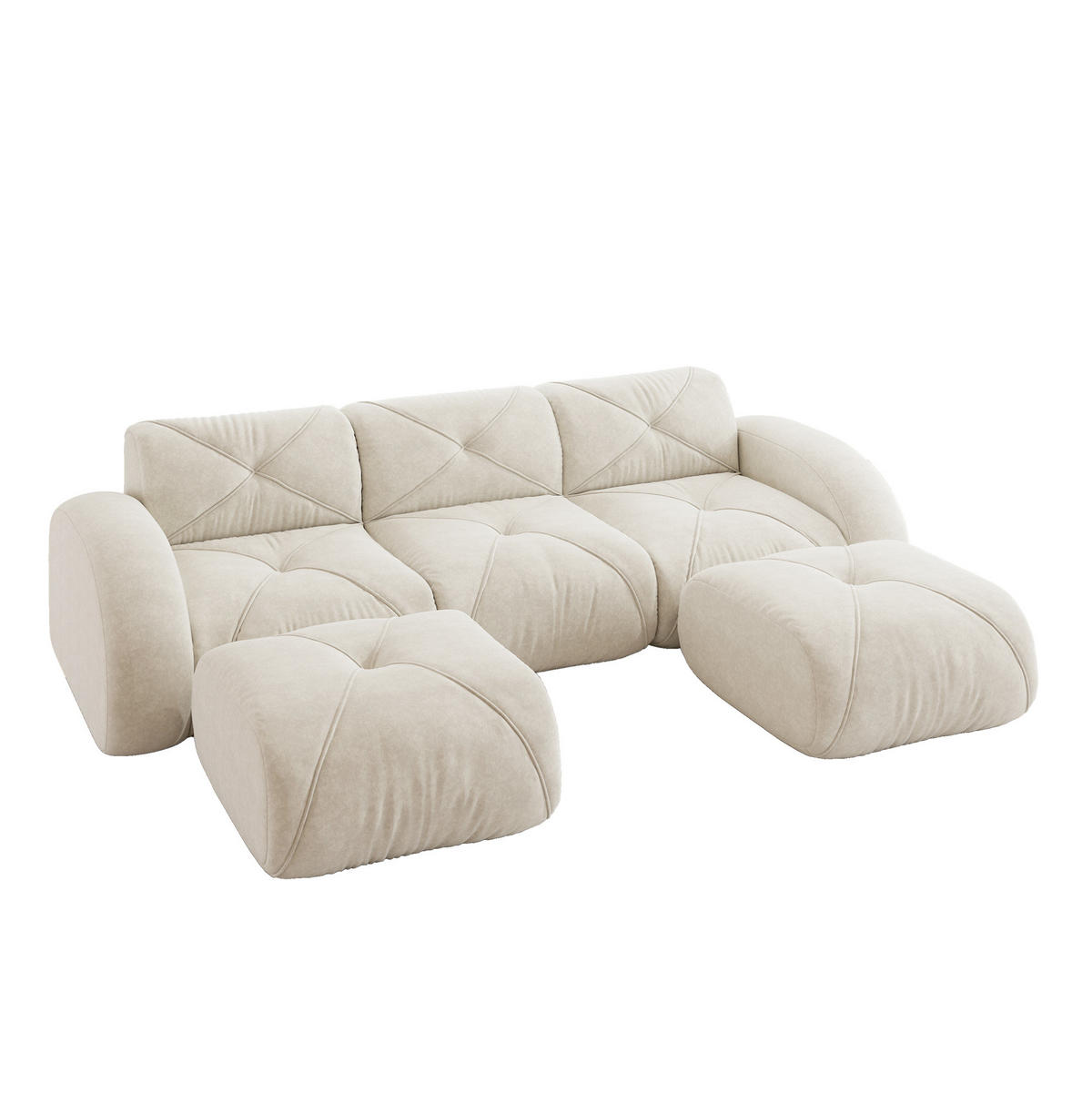 SOFA rahmenloses Modulsofa Chenille White mit 2 Hockern - Weiß, Kunststoff (171/76/281.1cm) - Meubliv