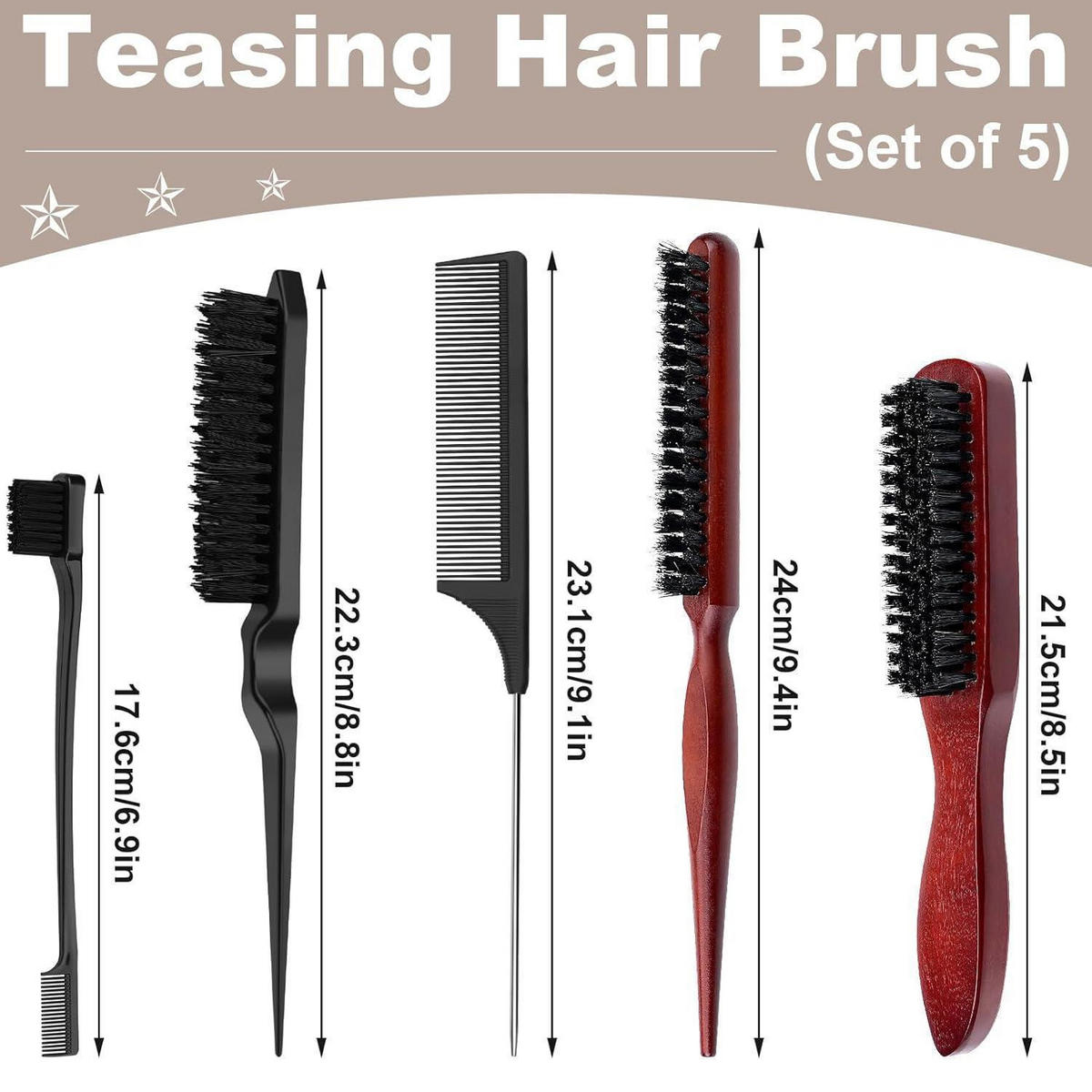 STYLING-SET 5-teiliges Set Haarbürsten und Kämme - Multicolor, Kunststoff (21.5/5/24cm)