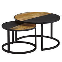 COUCHTISCH Set – Rund Mango Massivholz Steinoptik 2-teilig modern - Schwarz, Holz/Metall (60/60/36cm) - KADIMA DESIGN