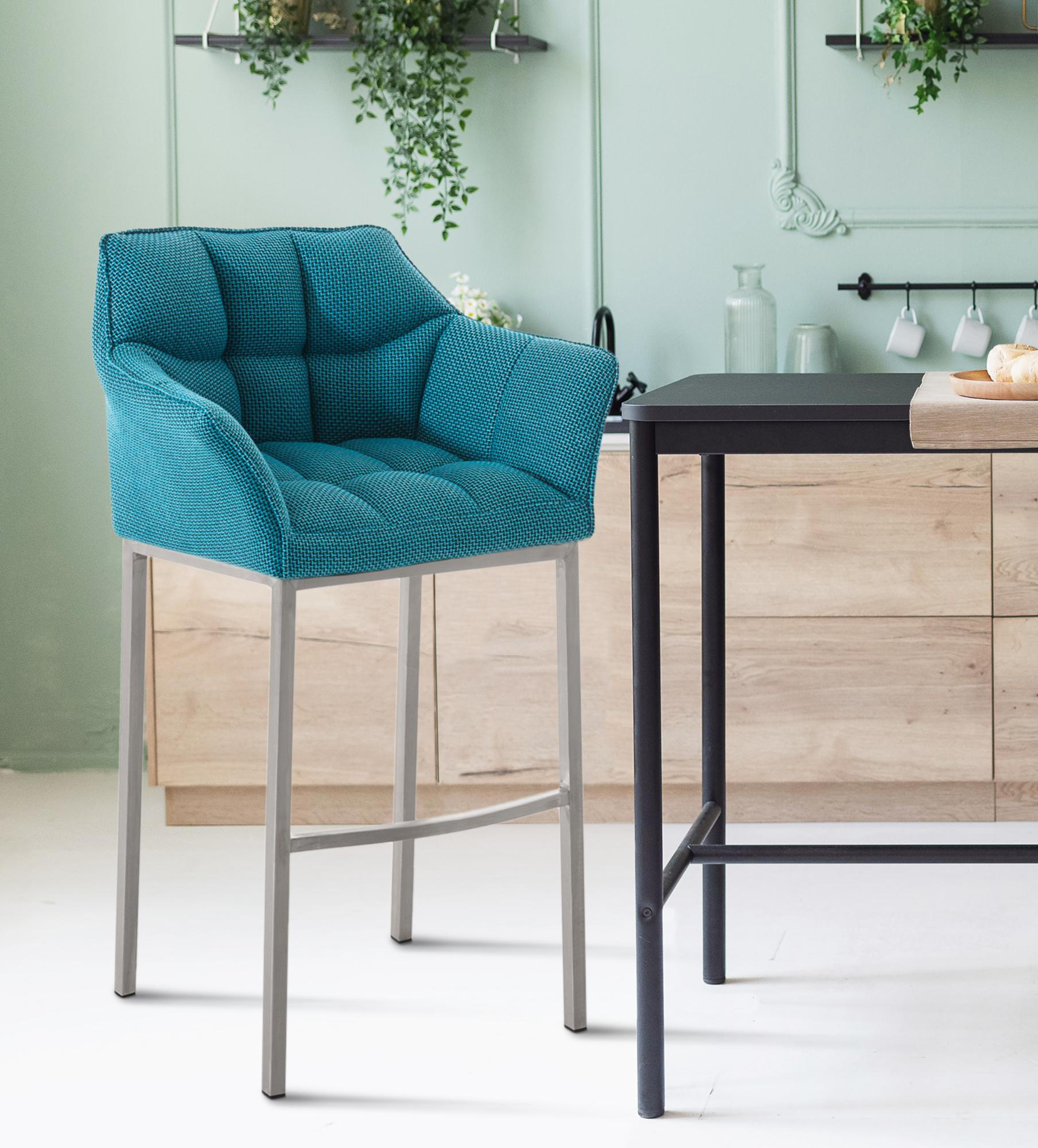 BARHOCKER 2er Set Stoff türkis - Türkis/Edelstahlfarben, Textil/Metall (64/110/48cm) - CLP