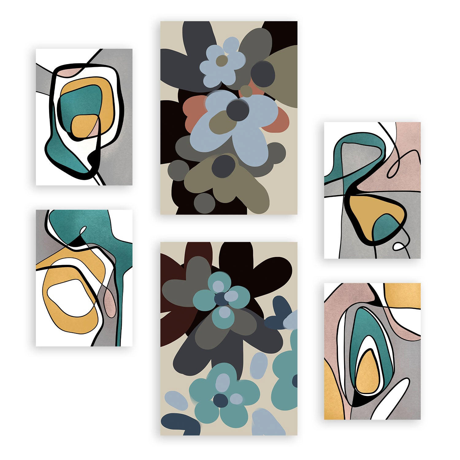 POSTER Set Mit 6 Hodgepodge Blume In Blume Zusammenfassung Ästhetische Dekorative Gemälde Für Ihr Wohnzimmer, Schlafzimmer, Zuhause A3 & A4 Rahmenlos - Klar, Papier (29/3cm) - Nacnic