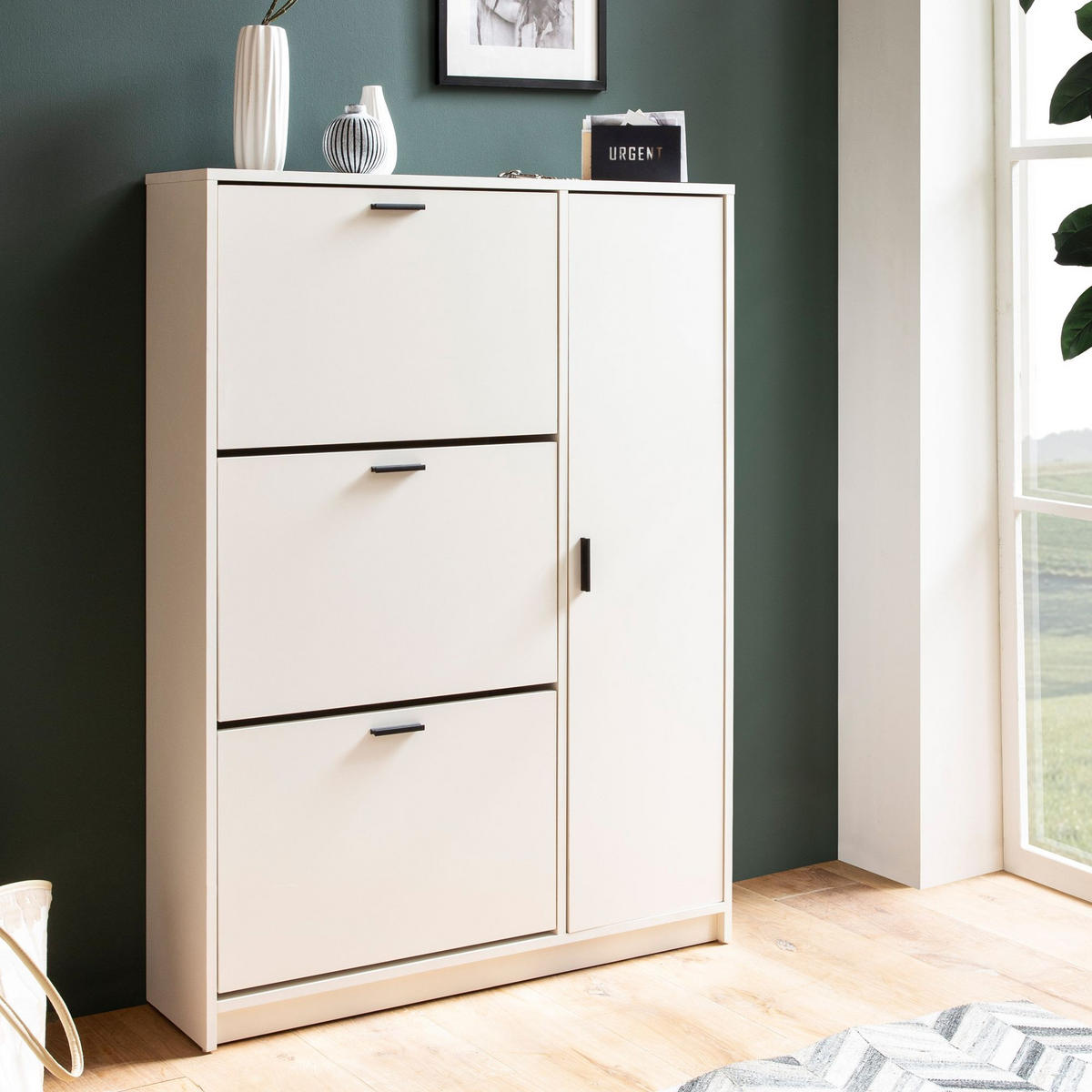 SCHUHSCHRANK – Weiß, 90x120x24 cm, Schuhkipper geschlossen, mit Ablage - Weiß, Holzwerkstoff (90/120/24cm) - KADIMA DESIGN
