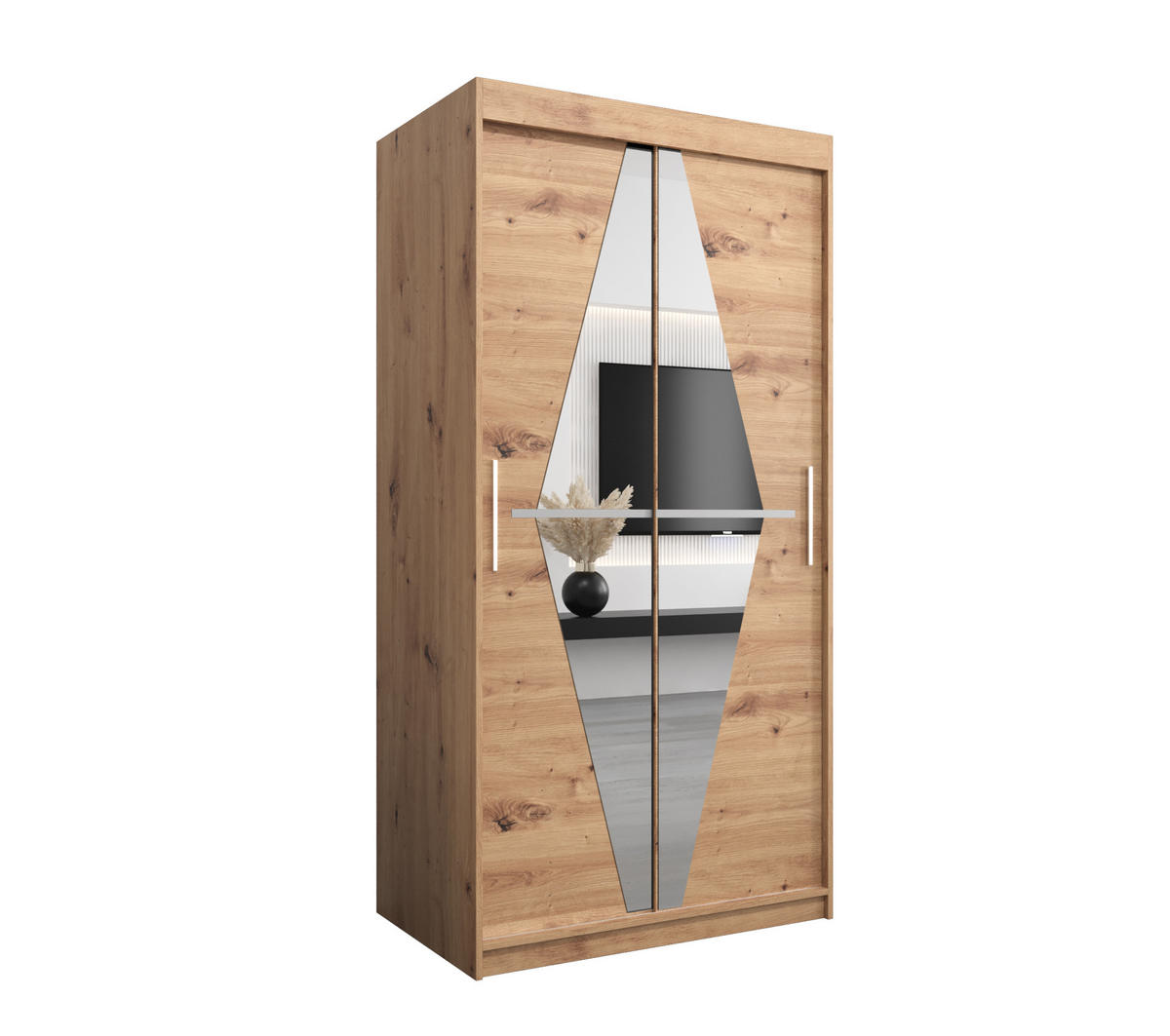 SCHWEBETÜRENSCHRANK 200/100/62 2-türig - Silberfarben/Eiche Artisan, Holz/Kunststoff (100/200/62cm) - MÖBEL KRYSPOL