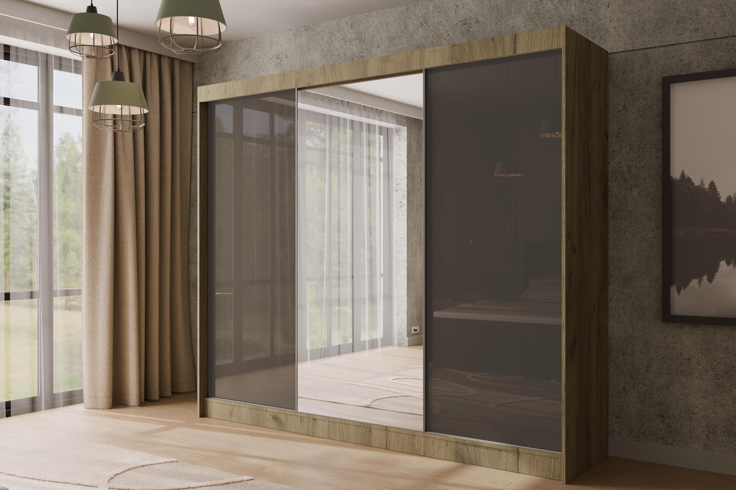 KLEIDERSCHRANK VESLI - 250 cm - Braun|Grau - Braun/Grau, Holzwerkstoff (250/215/61cm) - ALTDECOR