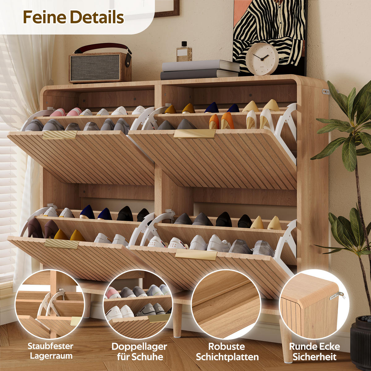 SCHUHSCHRANK Holzoptik für 18–24 Paar Schuhe - Naturfarben, Holzwerkstoff (105/90/24cm) - FLIEKS