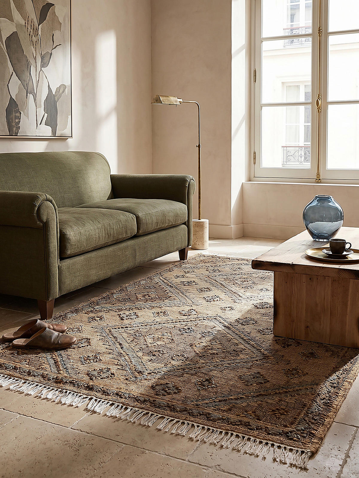 TEPPICH aus Jute handgewebt mit Fransen BERMEO in Natur, im Vintage-Stil, 140 x 200 cm - Beige, Textil (140/200cm) - KADIMA DESIGN