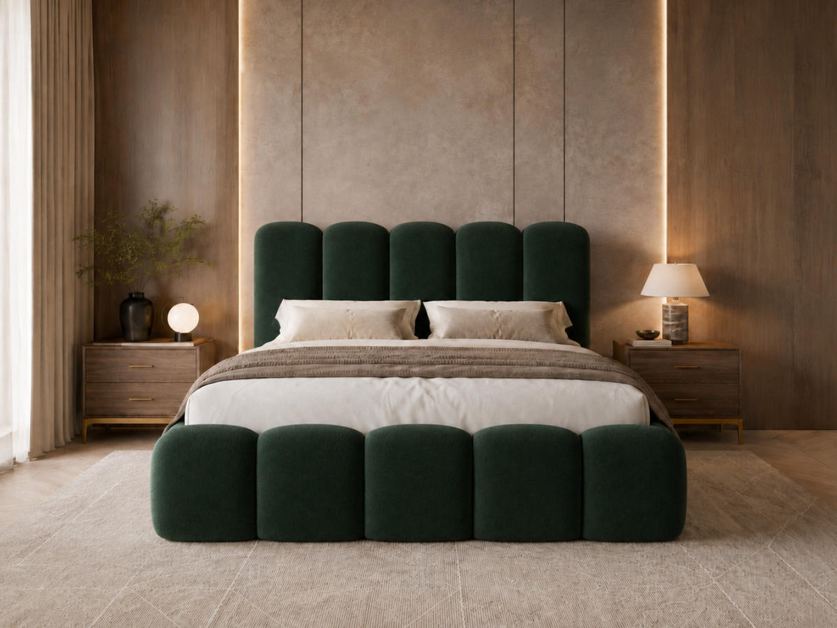 POLSTERBETT TEDDY 180x200 cm in Grün, gepolstertes Kopfteil, Lattenrost, Bettkasten, Velvet-Stoff - Grün, Holz/Textil (180/200cm) - EMLAR Home