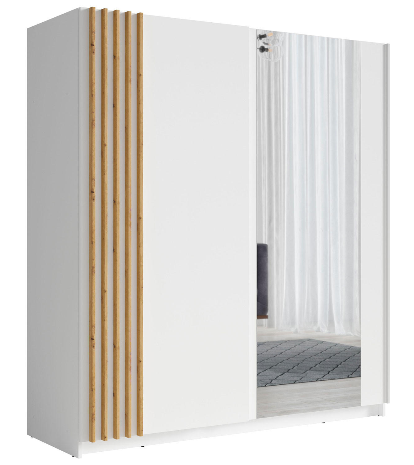 SCHWEBETÜRENSCHRANK Bayadero weiß eiche artisan 200 cm / 63 cm / 199 cm - Weiß/Braun, Holz/Holzwerkstoff (200/198/63cm) - Feldmann-Wohnen