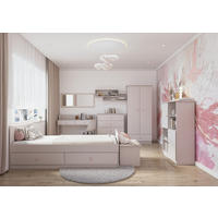 JUGENDZIMMER Livani in Kashmir 6-teiliges Kinderzimmer Komplettset mit rosa Griffen - Grau, Holzwerkstoff (80/200/120cm)