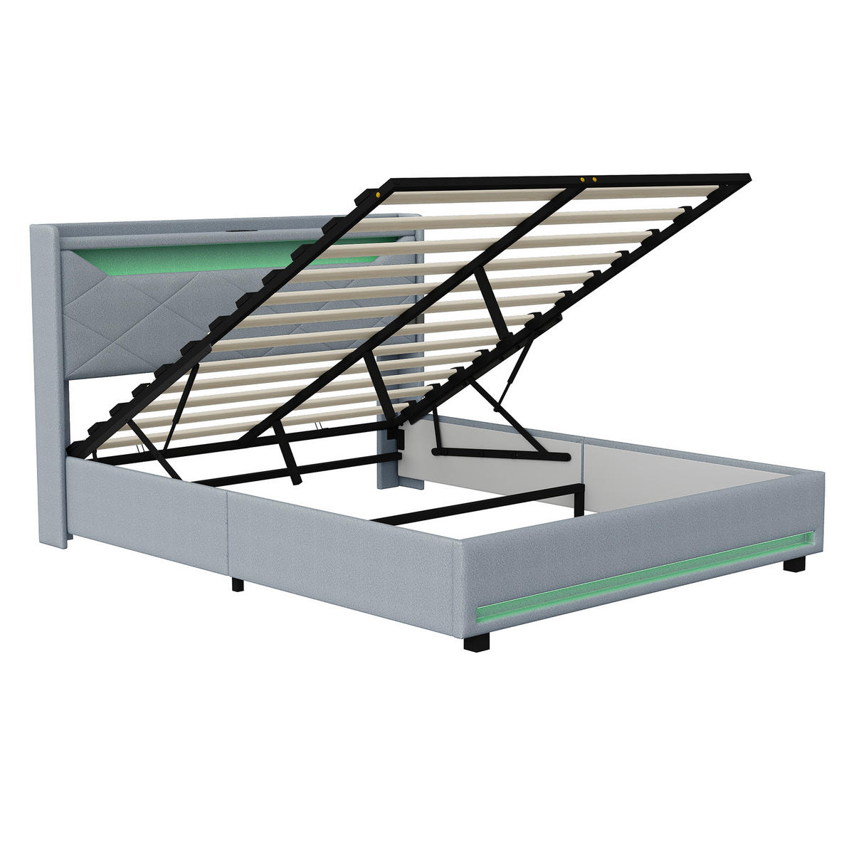 POLSTERBETT 140x200 cm LED Stauraum Lattenrost gepolstert grau - Grau, Holz (140/200cm) - LEBENLANG