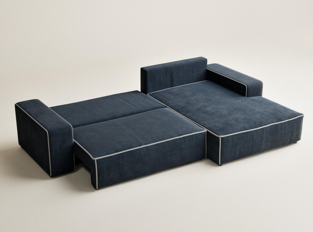 ECKSOFA MIT SCHLAFFUNKTION Modo Grau Chenille-Stoff - Rechts Seite - Schwarz/Dunkelblau, Holz/Holzwerkstoff (294/185cm) - Maison de Reve