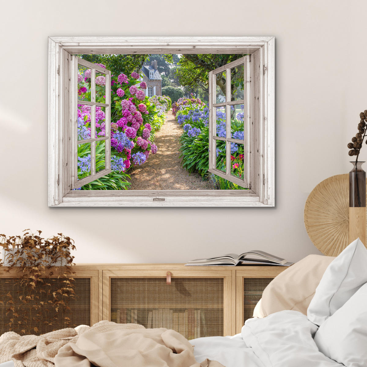 KOVOVÝ OBRAZ Hortenzie - Priehľadné - Kvety - Leto - Fialová - Cesta 80x60 cm - lila, kov (80/60cm) - MuchoWow