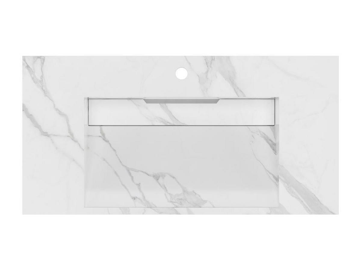 HÄNGEWASCHBECKEN - 90.2cm x 45.2cm - Solid Surface - schwarz, weiß - TAKOTNA - Schwarz, Stein (90.2/8/45.2cm) - Vente-Unique