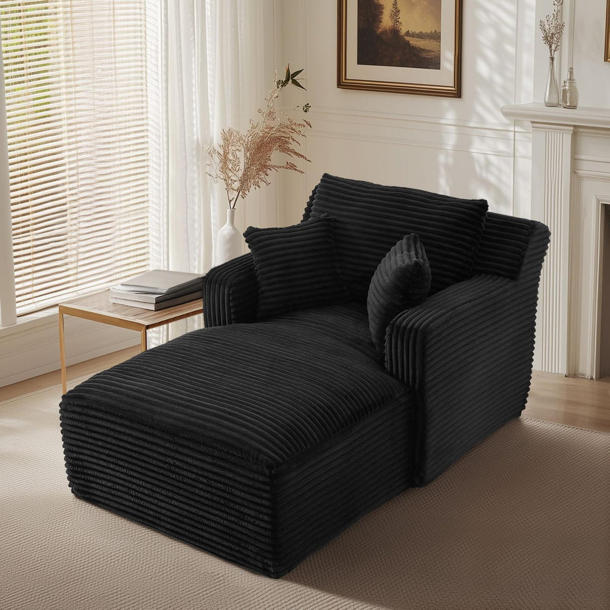 SOFA Cord Schwarz - Schwarz, Textil (100/82/166cm) - WISHDOR