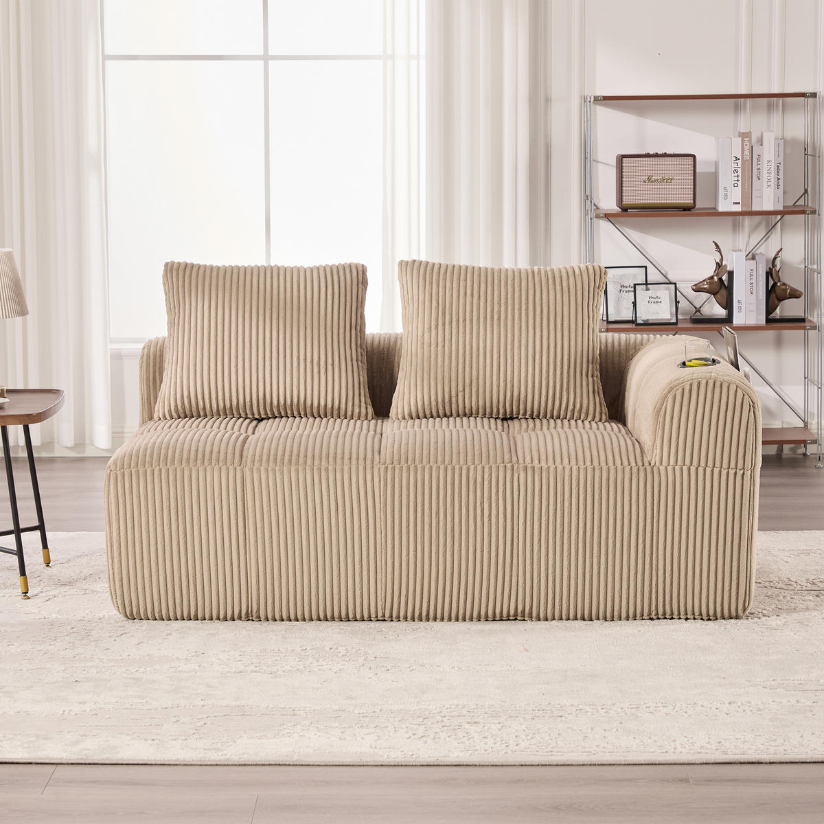 2-SITZER Sofa aus Cord 158x93x61 cm mit Seitenfächern & Becherhaltern, beige - Beige, Textil (93/61/158cm)