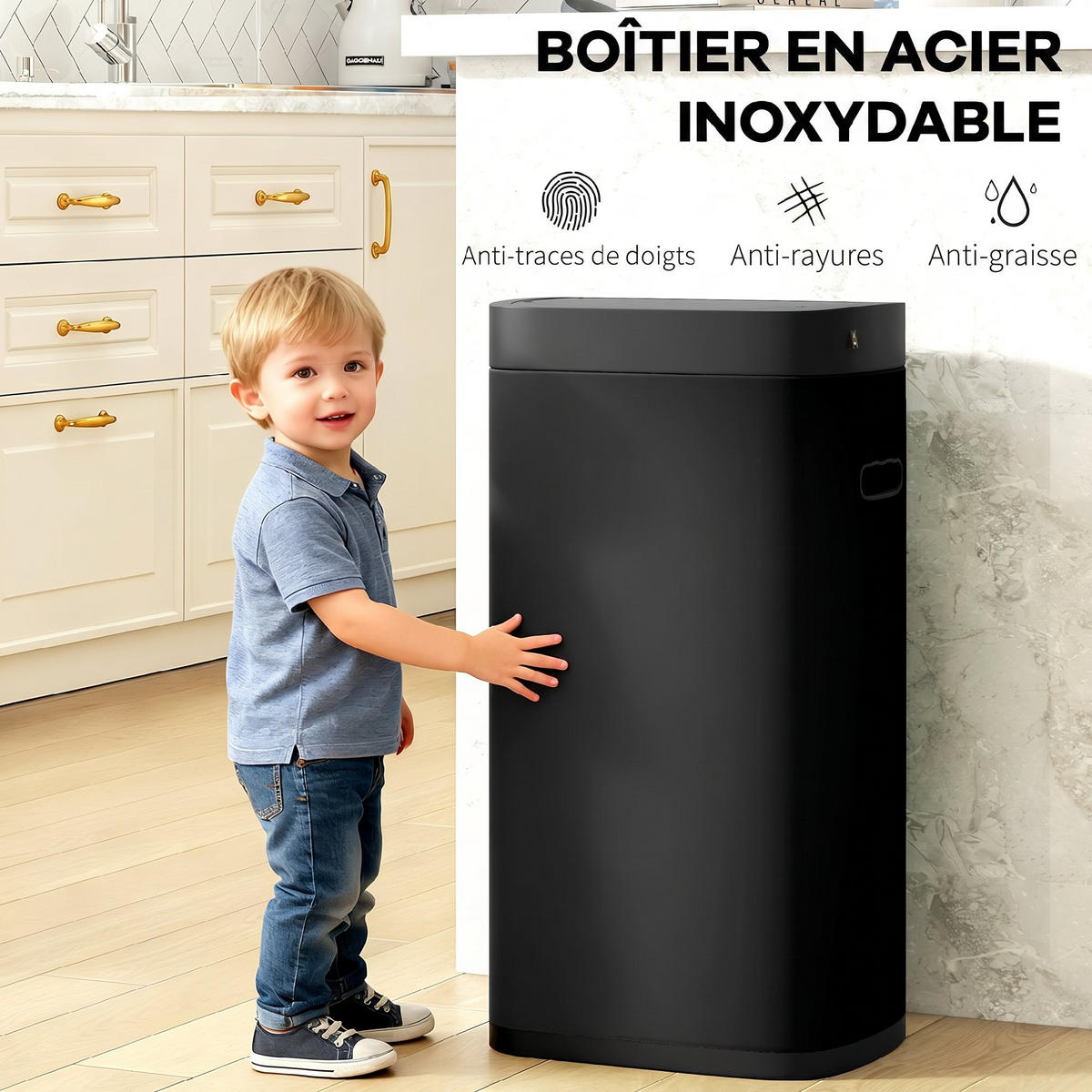 MÜLLEIMER SENSOR AUTOMATISCHER Sensor 50L Infrarot Metall Schwarz 26,5/68/35,5 cm - Schwarz, Metall (26.5/68/35.5cm) - Rolipo