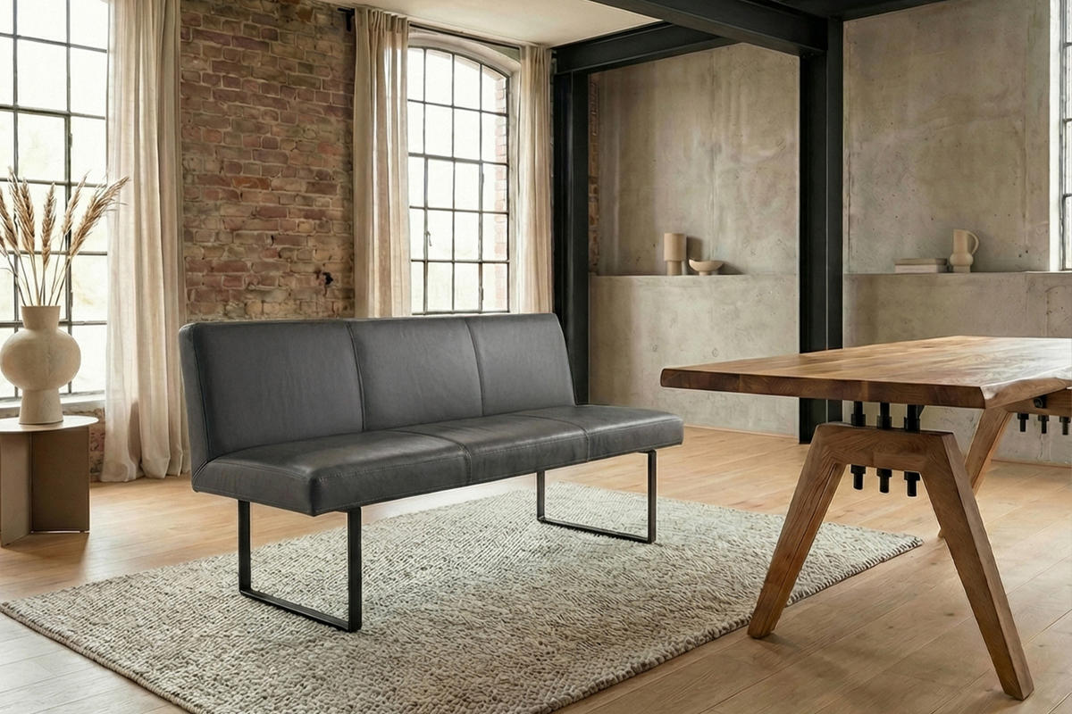 ESSZIMMERBANK ELEEN Anthrazit Leder - Anthrazit, Leder (143/85/69cm) - KAWOLA