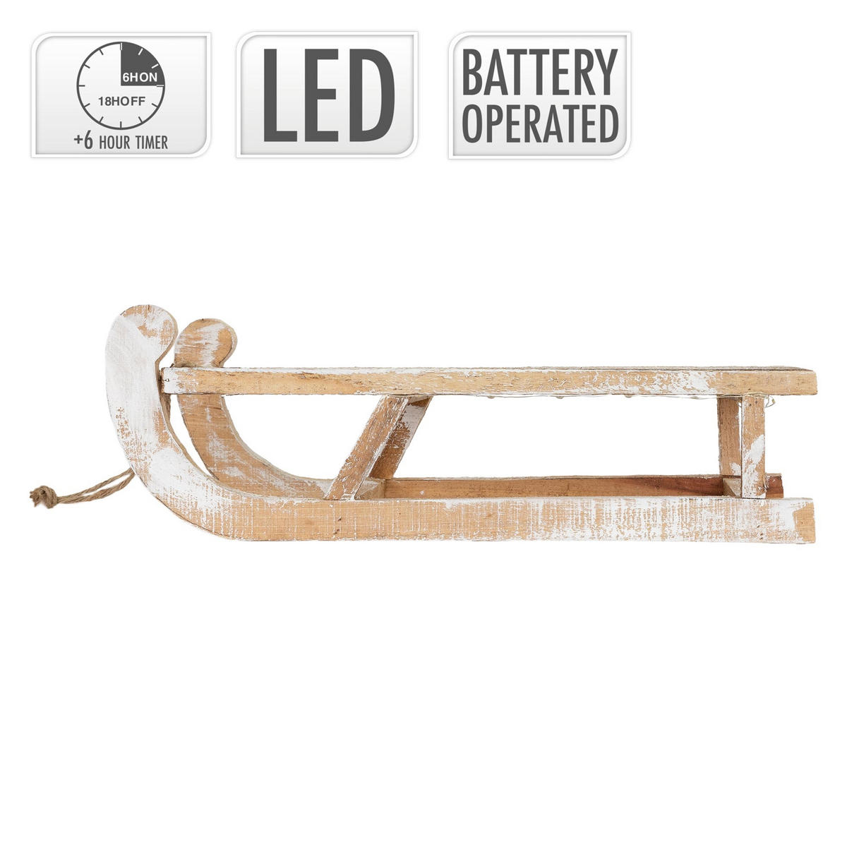 WEIHNACHTSSCHLITTEN 50,5 cm Braun aus Holz mit LED - Braun, Holz (23.5/13.5/50.5cm) - ECD-Germany