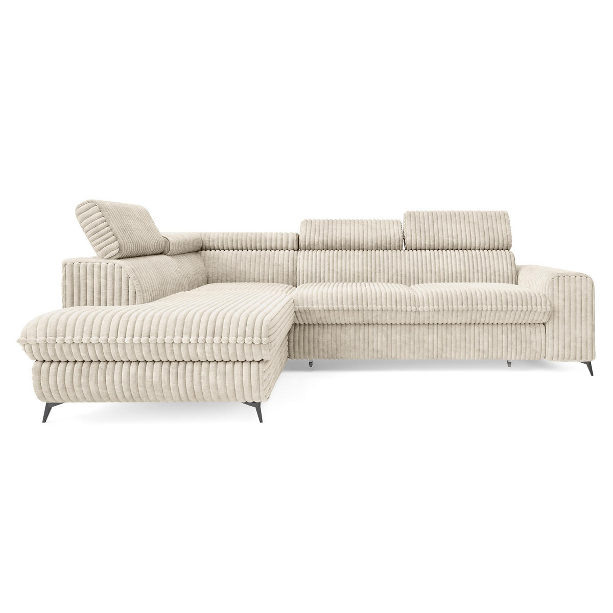 ECKSOFA VELISS Creme Kordstoff mit Schlaffunktion - Creme, Holz (255/193cm) - MASSENO