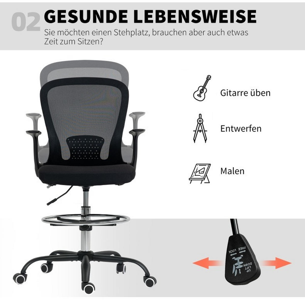BÜROSTUHL höhenverstellbar 59 x 62 x 99-119 cm Schwarz - Schwarz, Kunststoff (59/119/62cm) - Meubliv