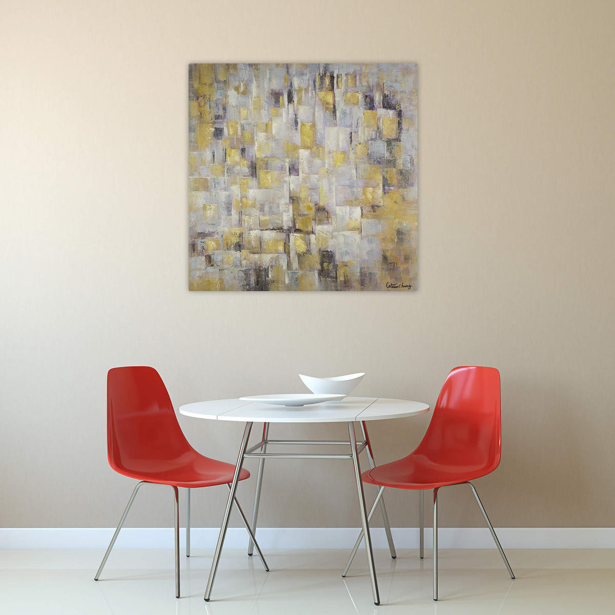 OLEJOMAĽBA 80/80 cm, Príroda a krajina - žltá, drevo/textil (80/80cm) - KUNSTLOFT