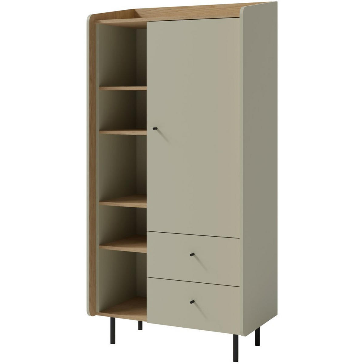 BÜCHERREGAL Alex mit 1 Tür und 2 Schubladen, Eukalyptus - Eukalyptusholzfarben/Schwarz, Holzwerkstoff (80/170/42cm) - Beautysofa