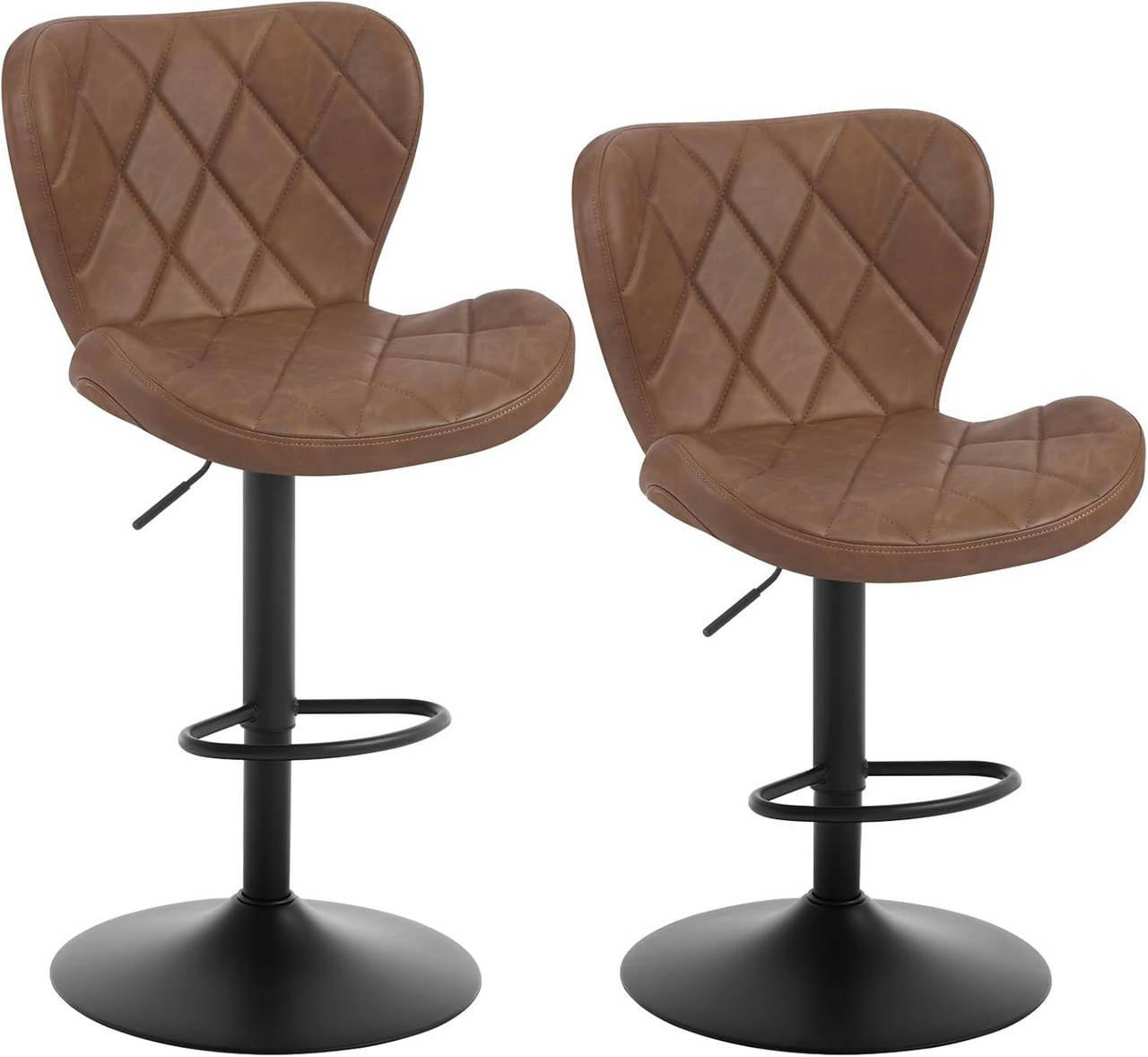 BARHOCKER 2er Set, Kunstleder, Metallgestell, Braun - Schwarz/Braun, Textil/Metall (47/89/54cm) - Woltu