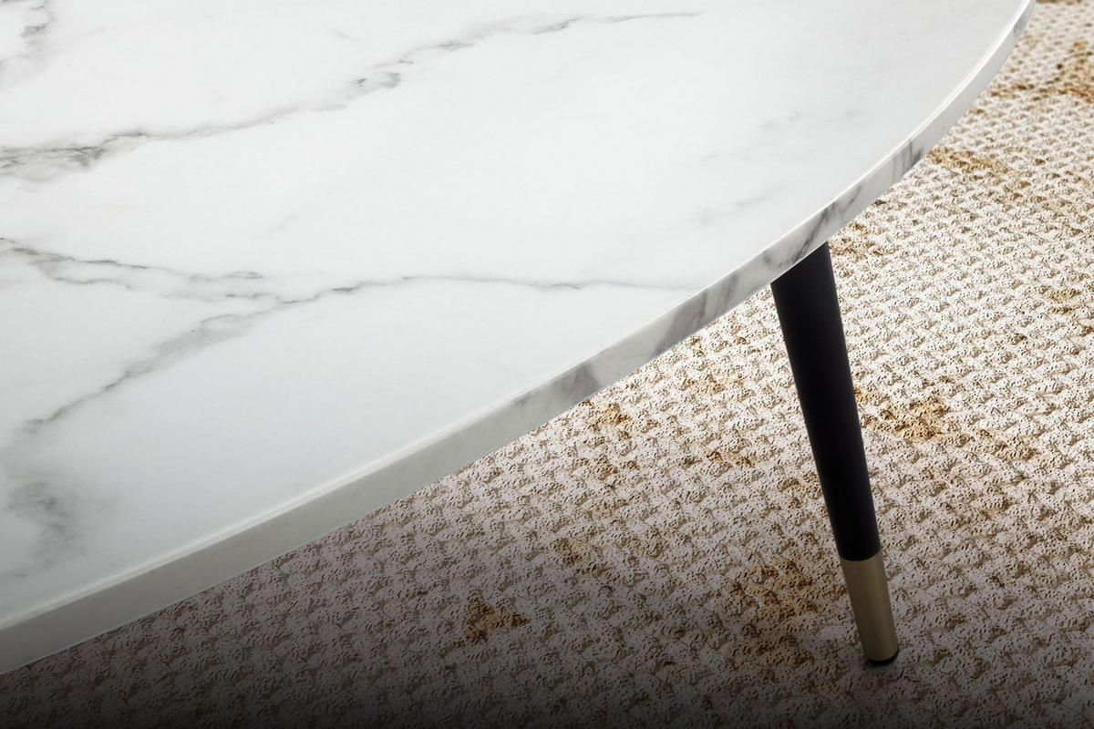 COUCHTISCH mit Marmor Optik, Dreibein, Metall-Gestell, Dreieckig, Weiß 90x60x41 cm - Goldfarben/Weiß, Holzwerkstoff/Metall (60/90/41cm) - KADIMA DESIGN